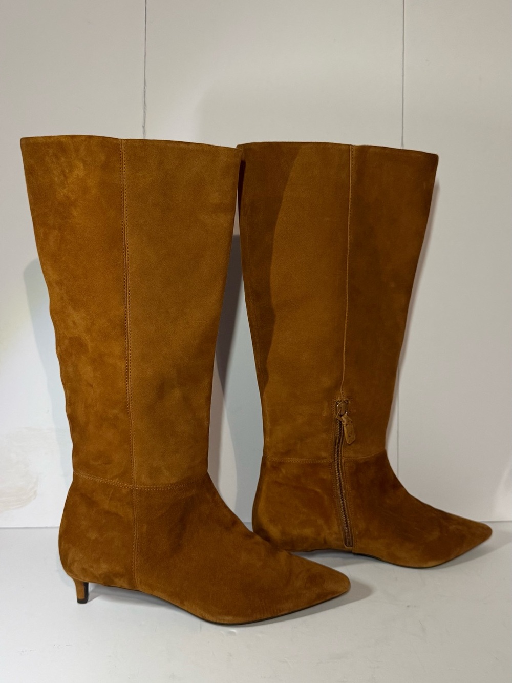 Cole haan Knee-High Suede Kitten Heel Boots in Cognac Brown